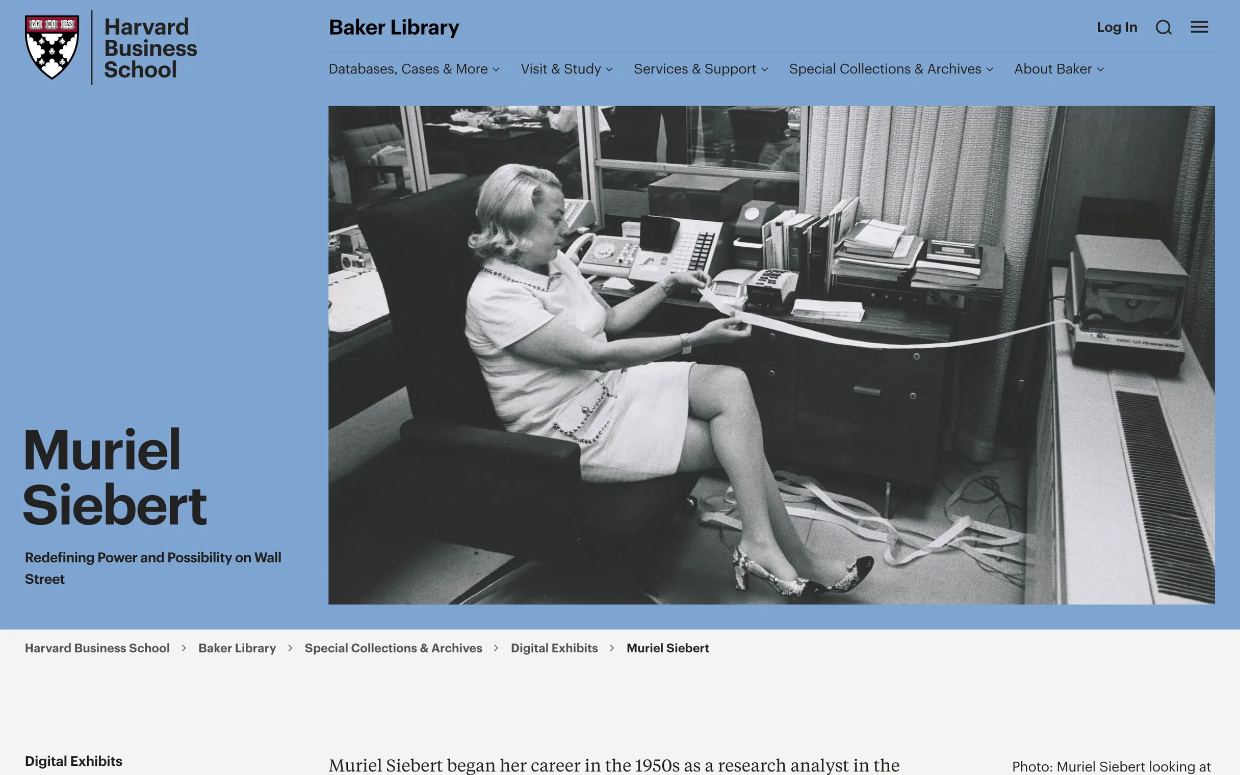 The Muriel Siebert exhibit in blue