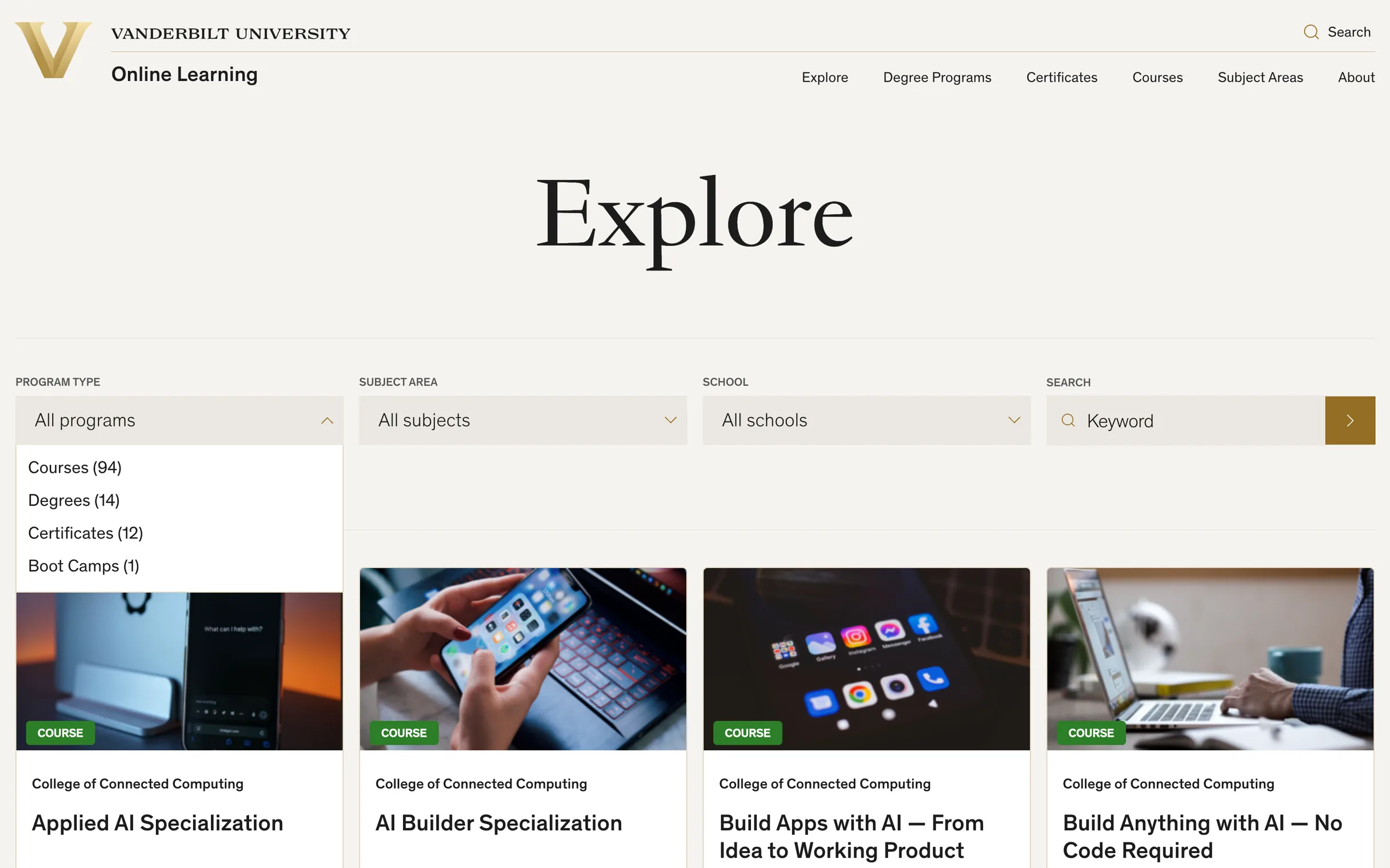 The Vanderbilt Online catalog on desktop and mobile