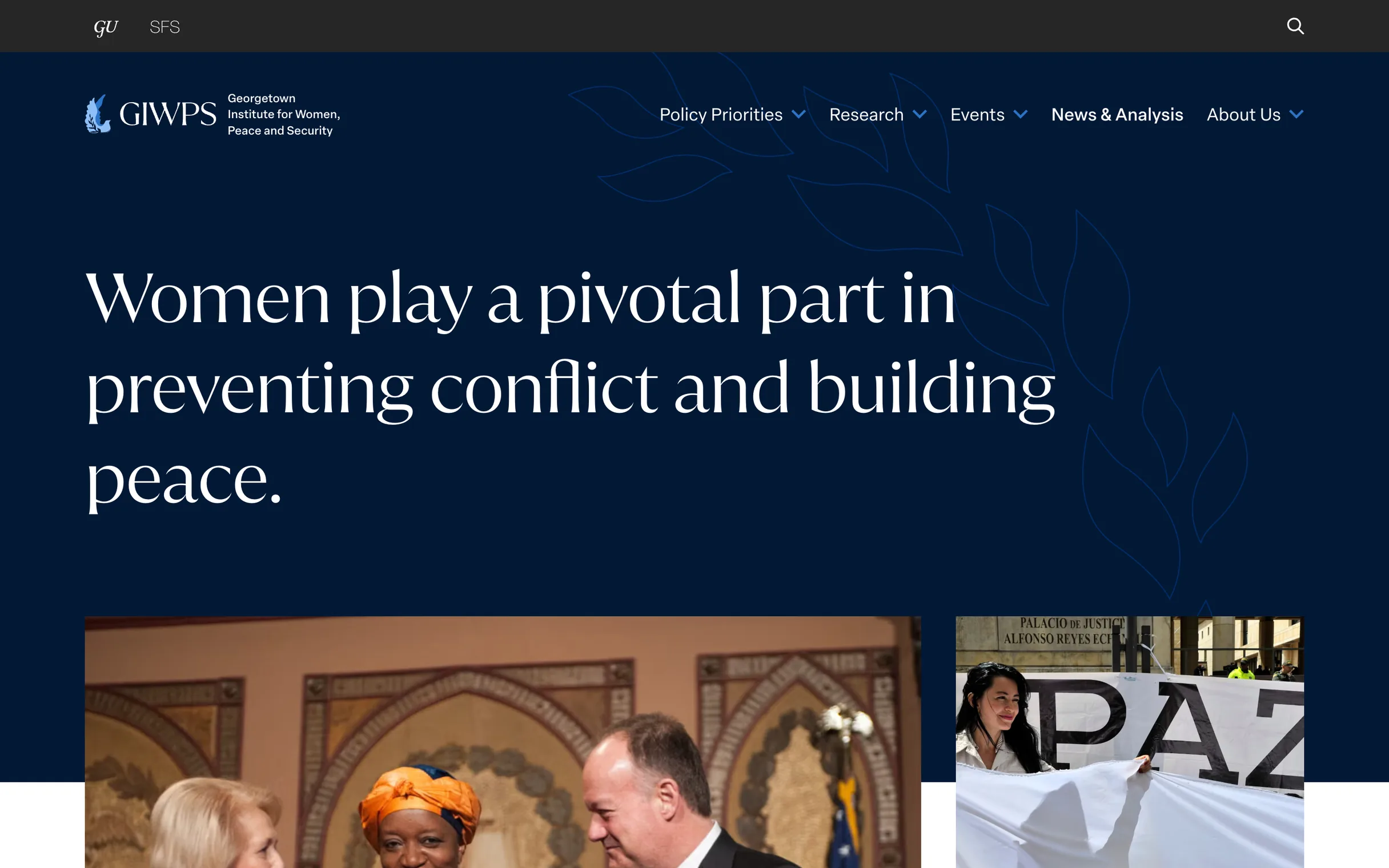 The GIWPS homepage: “Women play a pivotal part in preventing conflict and building peace.”