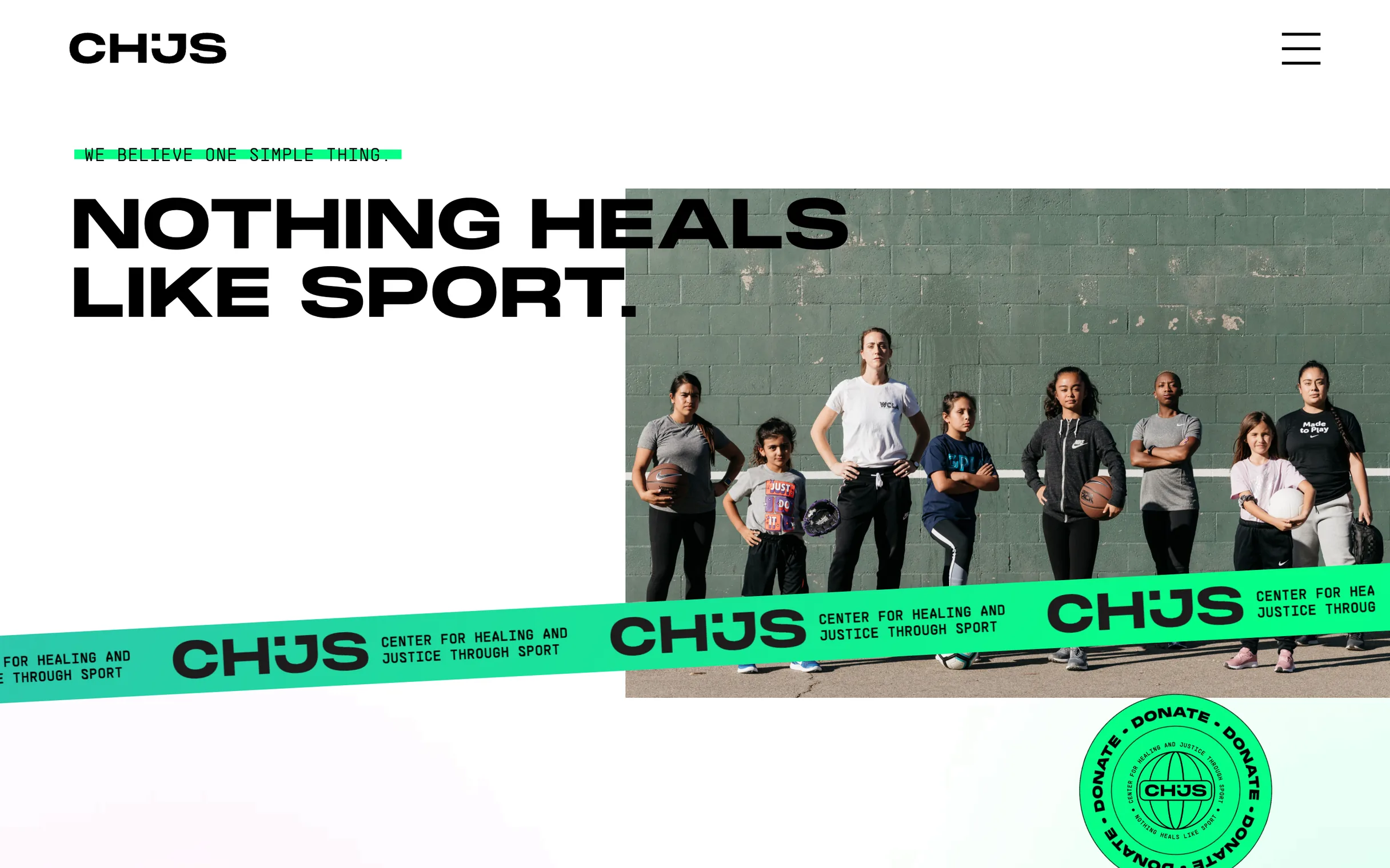 The CHJS website on desktop and mobile: “Nothing heals like sport.”