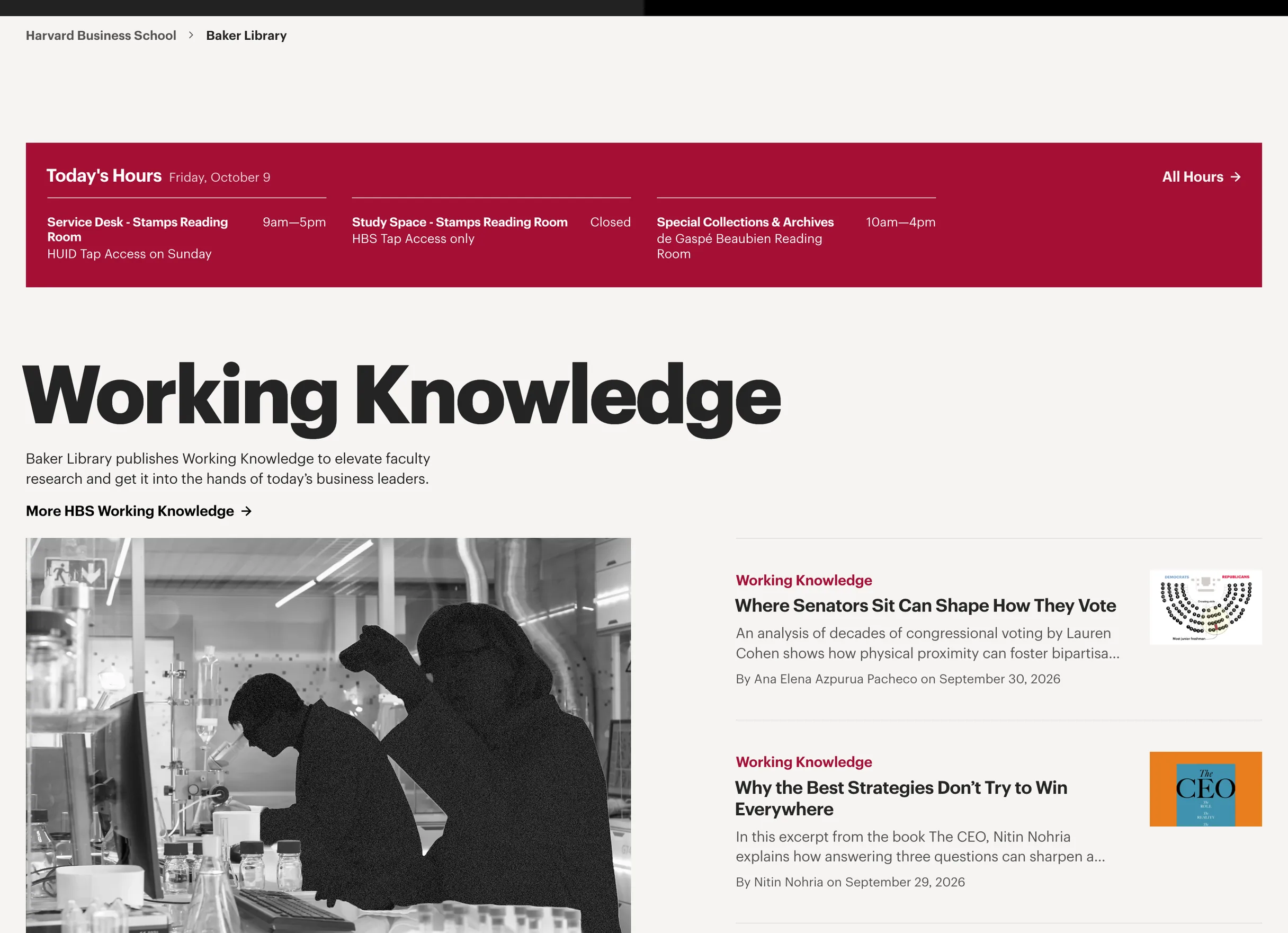 Today’s hours in a crimson band, then Working Knowledge: a lead story and three more