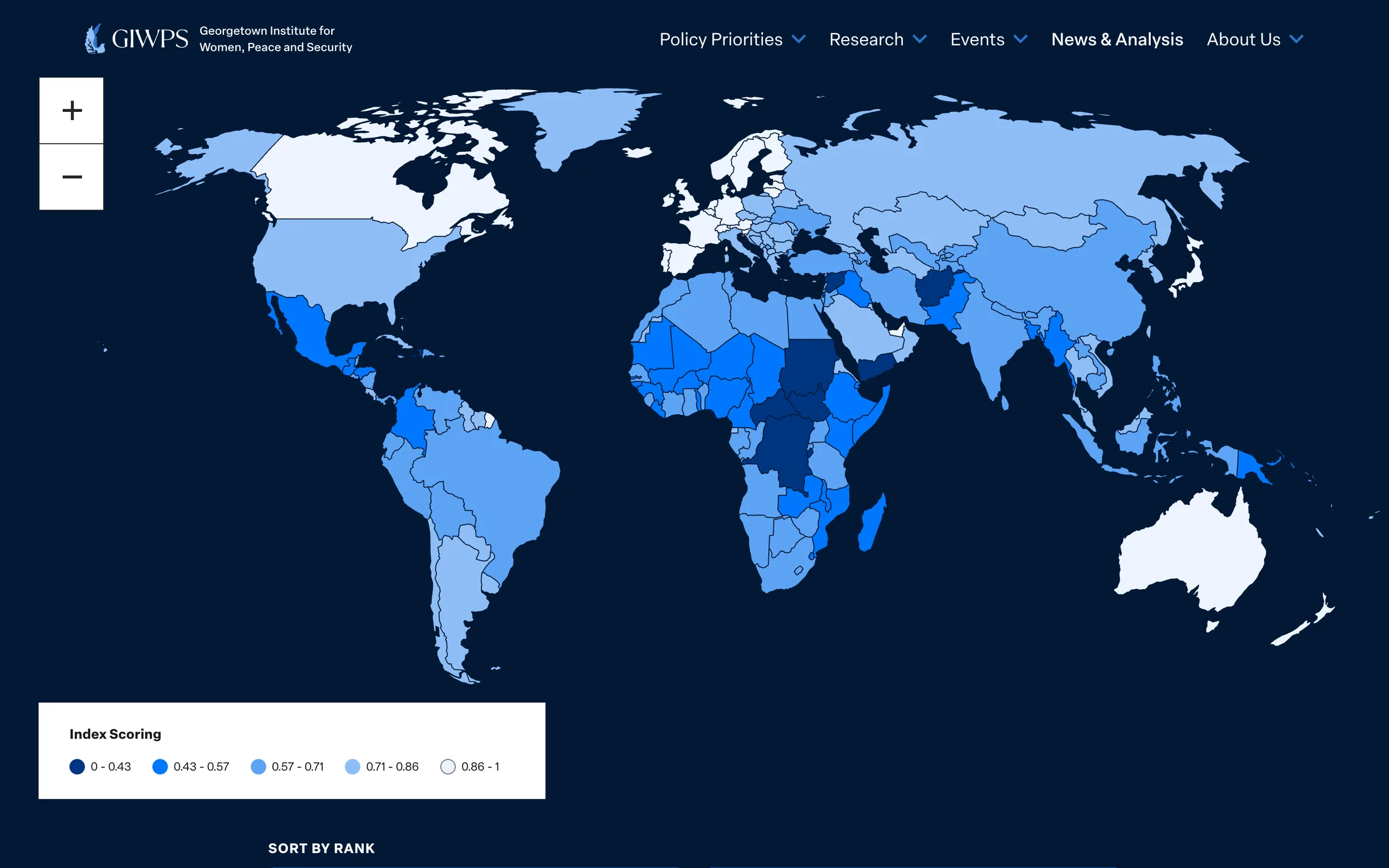 The Women, Peace and Security Index maps on desktop and mobile
