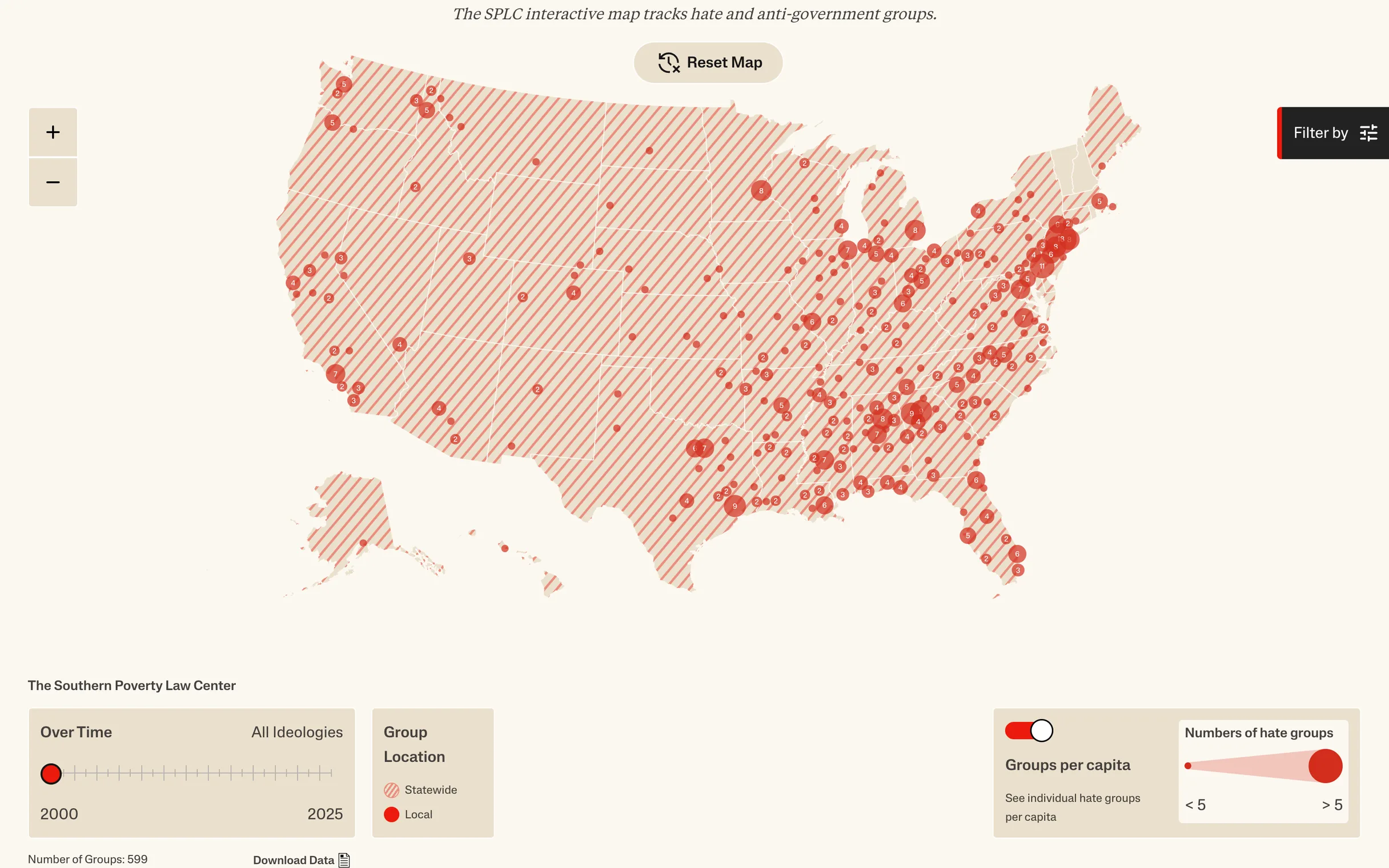 The Hate Map in 2000: 599 groups